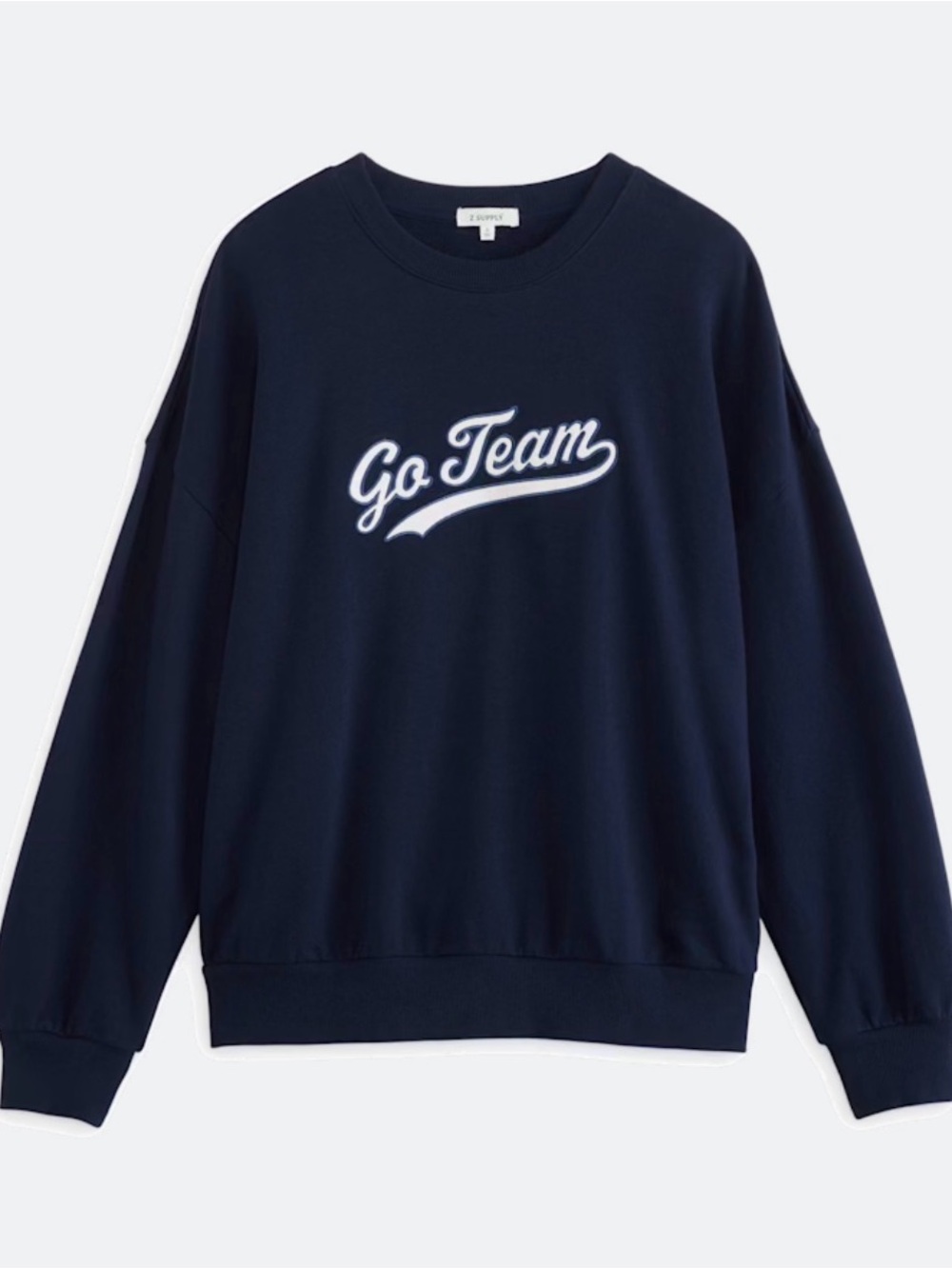Z Supply Navy Crewneck with White 'Go Team' Script